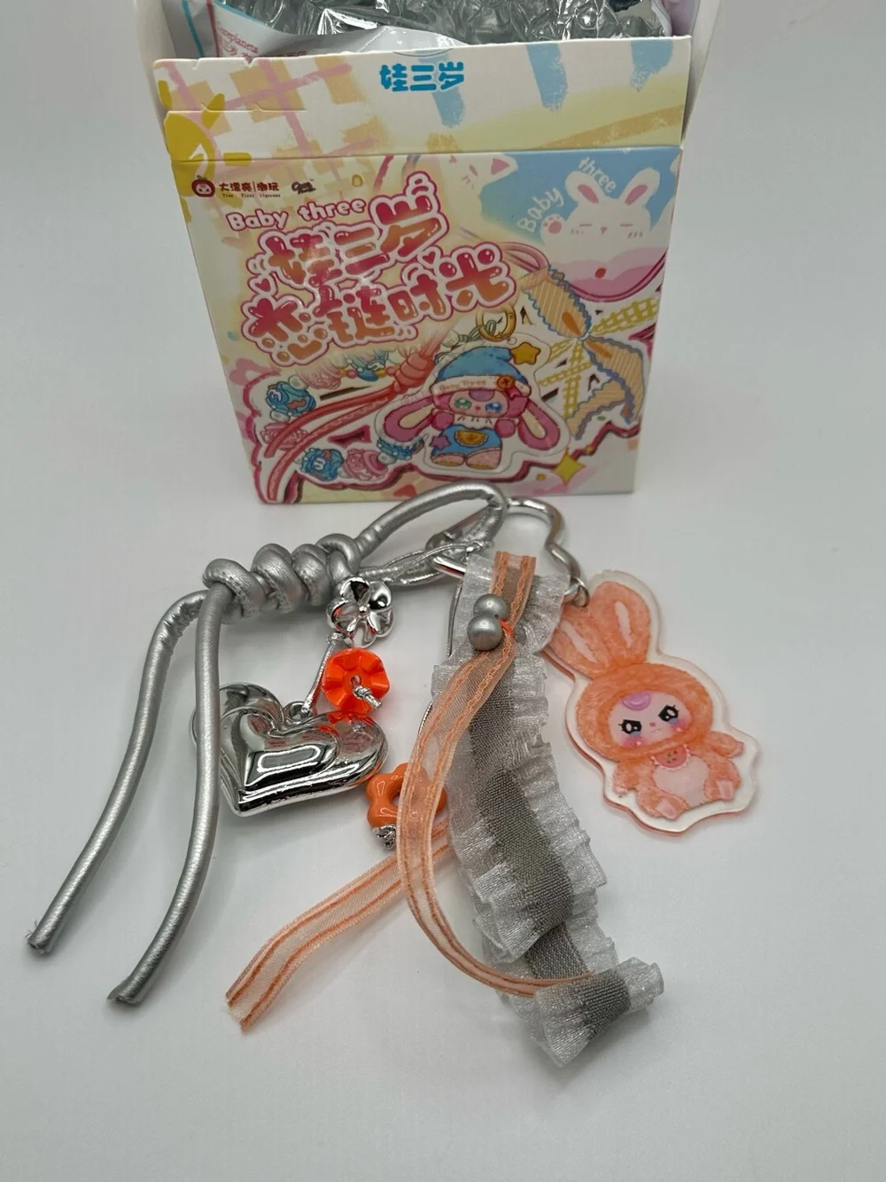 Baby Three BB3 Acrylic Keychain Love Chain Bag Charm Heart Carabiner Clip Orange